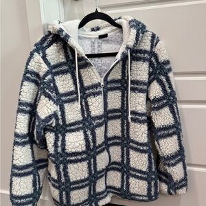 PacSun Blue and White Plaid Teddy Jacket